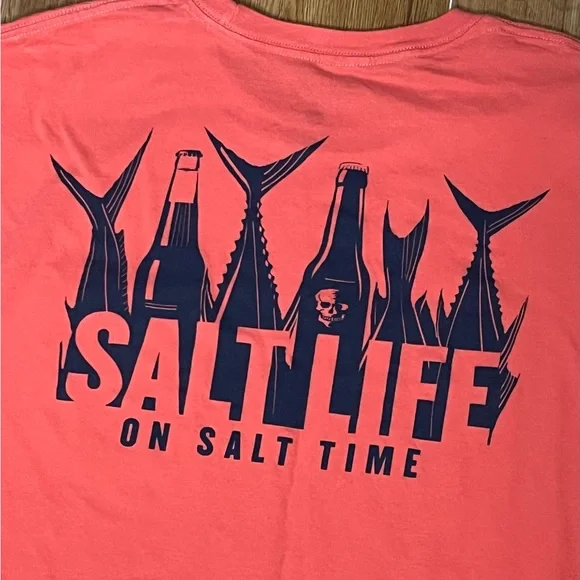 Salt Life NWOT 2XL Mens Shirt Pink Salmon Blue - Picture 6 of 6